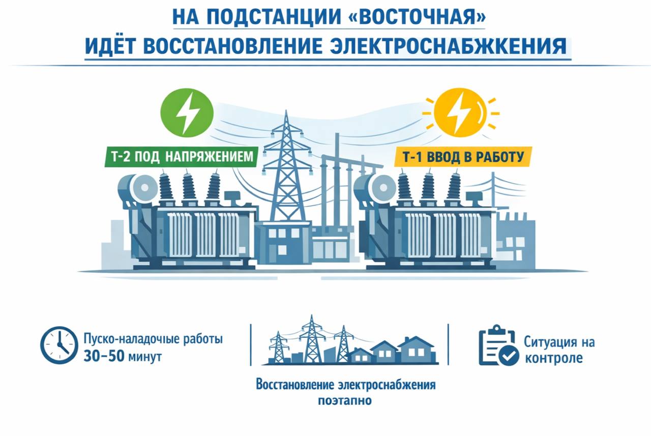 На подстанции «Восточная» идёт восстановление электроснабжения