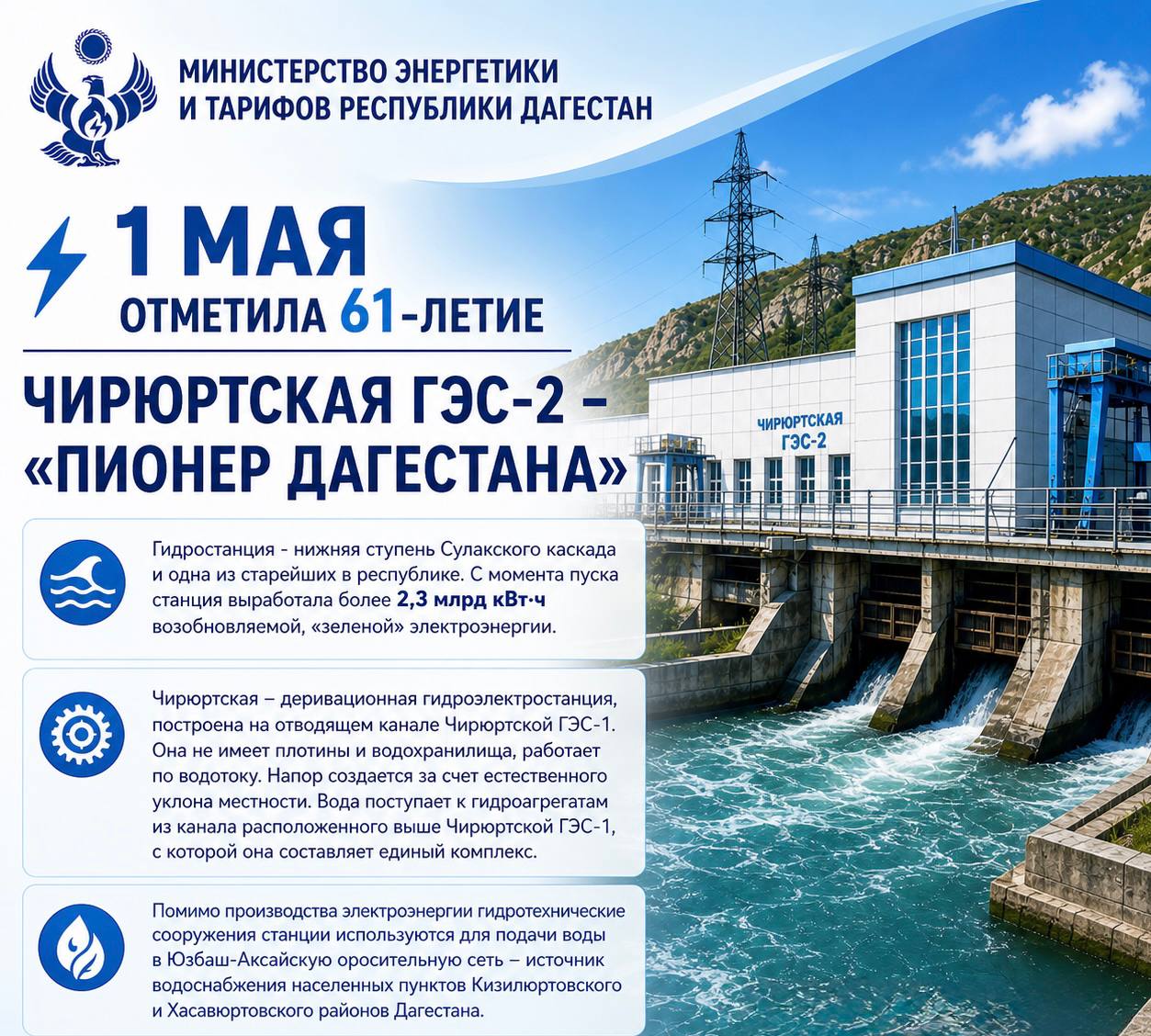 1 мая отметила 61 год Чирюртская ГЭС-2 – «Пионер Дагестана»