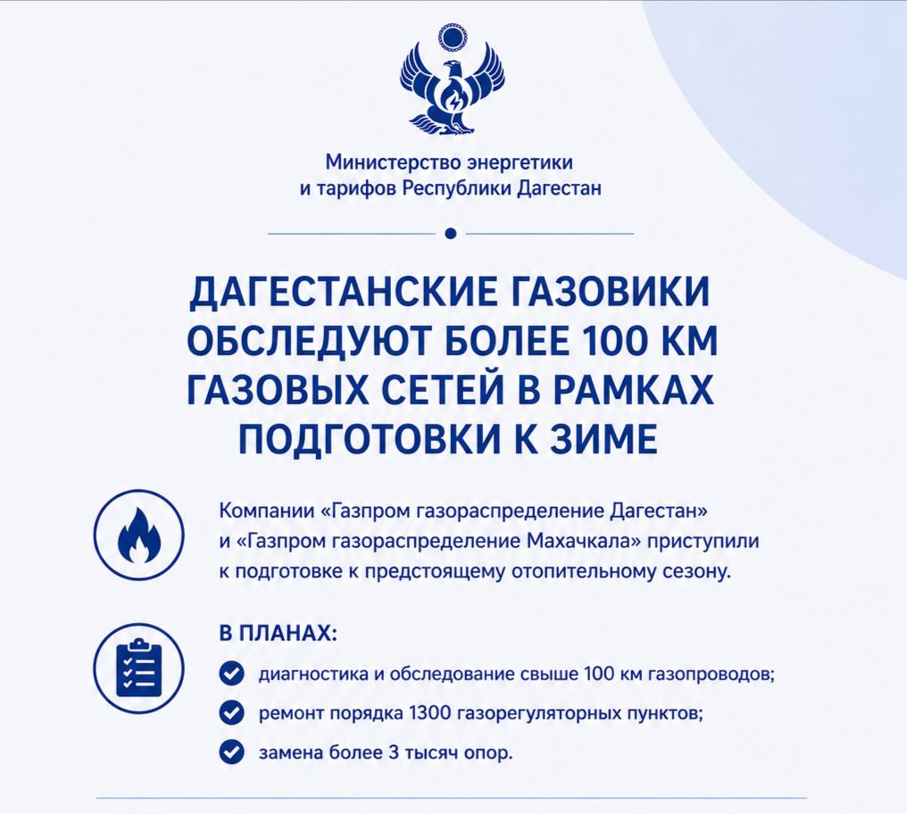 Дагестанские газовики обследуют более 100 км газовых сетей в рамках подготовки к зиме